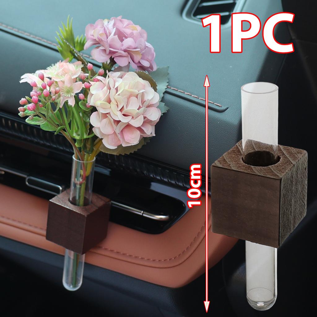 Stable Mini Car Flower Vase Clip Elegant Adjustable Car Vent Flower Vase Walnut and Glass Creative Auto Vent Decor Dashboard