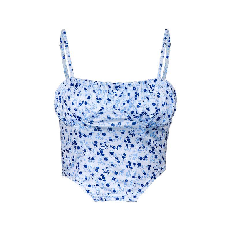 European and American Cross-Border Women s Clothing, Summer Floral Sexy Backless Camisole, Inner Wear and Outerwear Top for Women 6202 - Blue Floral Print S