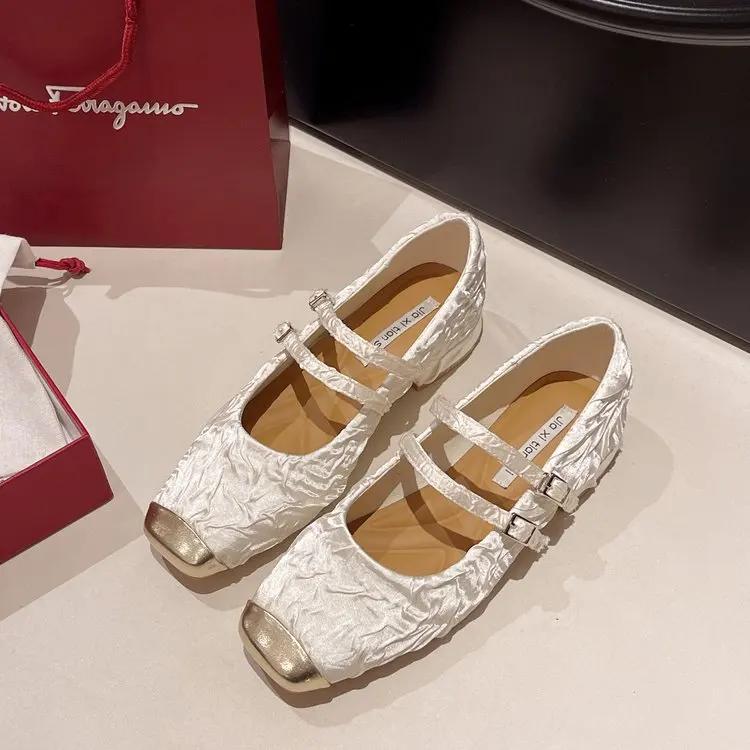 fashion Spring Summer Flat Ballet Shoes Women Pumps Retro Satin Mary Jane Shoes Ladies Fashion Shallow Casual Shoes Zapatos