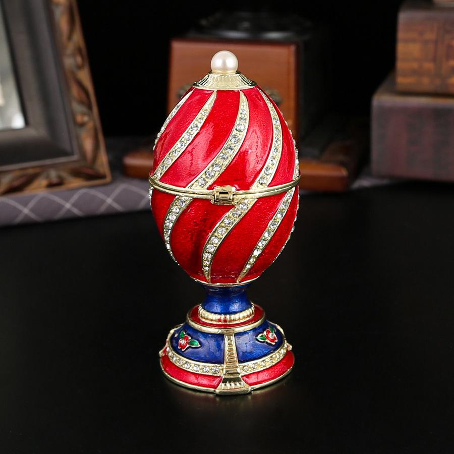 New egg-shaped jewelry box, enamel color diamond-encrusted jewelry storage box, magnetic flip ring, stud earrings storage box ornament.