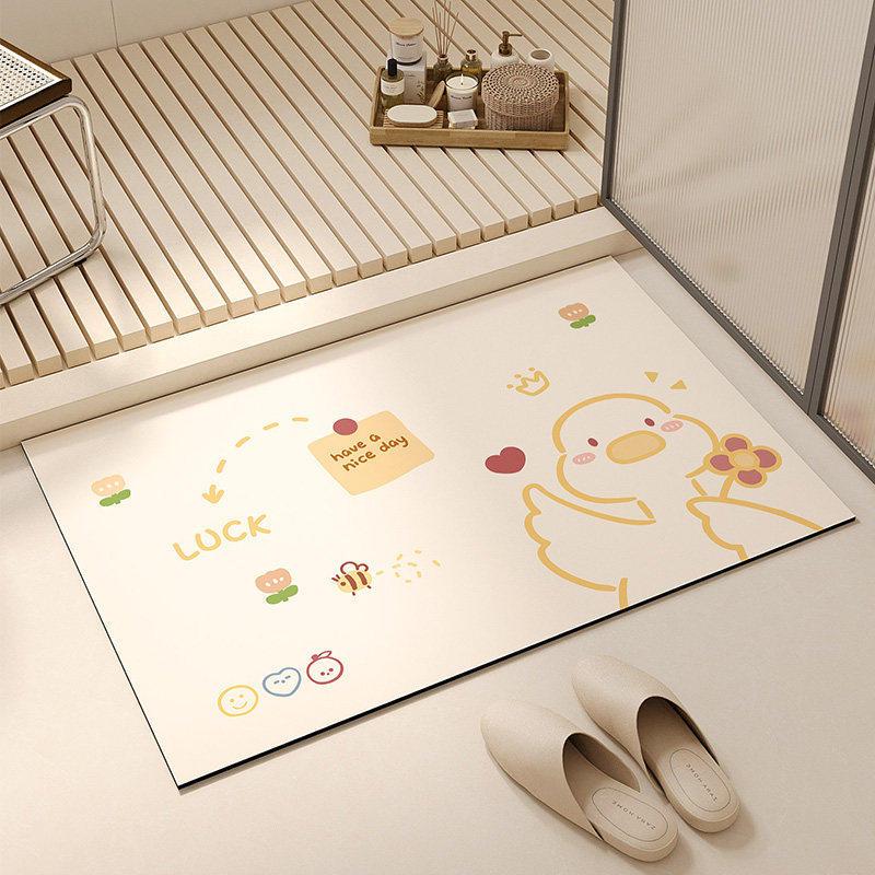 Easy-Clean Entryway Mat: Dirt & Wear-Resistant, Diatomaceous Earth, Cute Animal Design, Cream