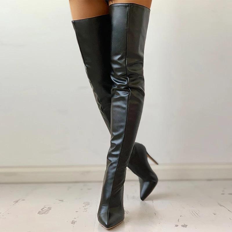 Nové stylové dámské kozačky vysoký podpatek 11 cm kozačky nad koleno velká velikost 34-43 zadní zip osobité kozačky Zapatos Mujer