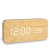Voice Control Wooden Digital Alarm Clock TEMP Date Table Clock 3 Alarm 2 Display Modes 12/24H Power Outage Memory LED Clock