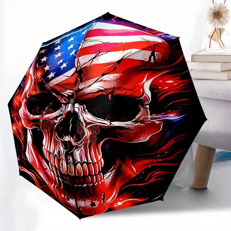 1pc Skull with Flames Automatic, Cute Cartoon Pattern, Portable Outdoor Umbrella, Perfect, Holiday Gift for fans.C052