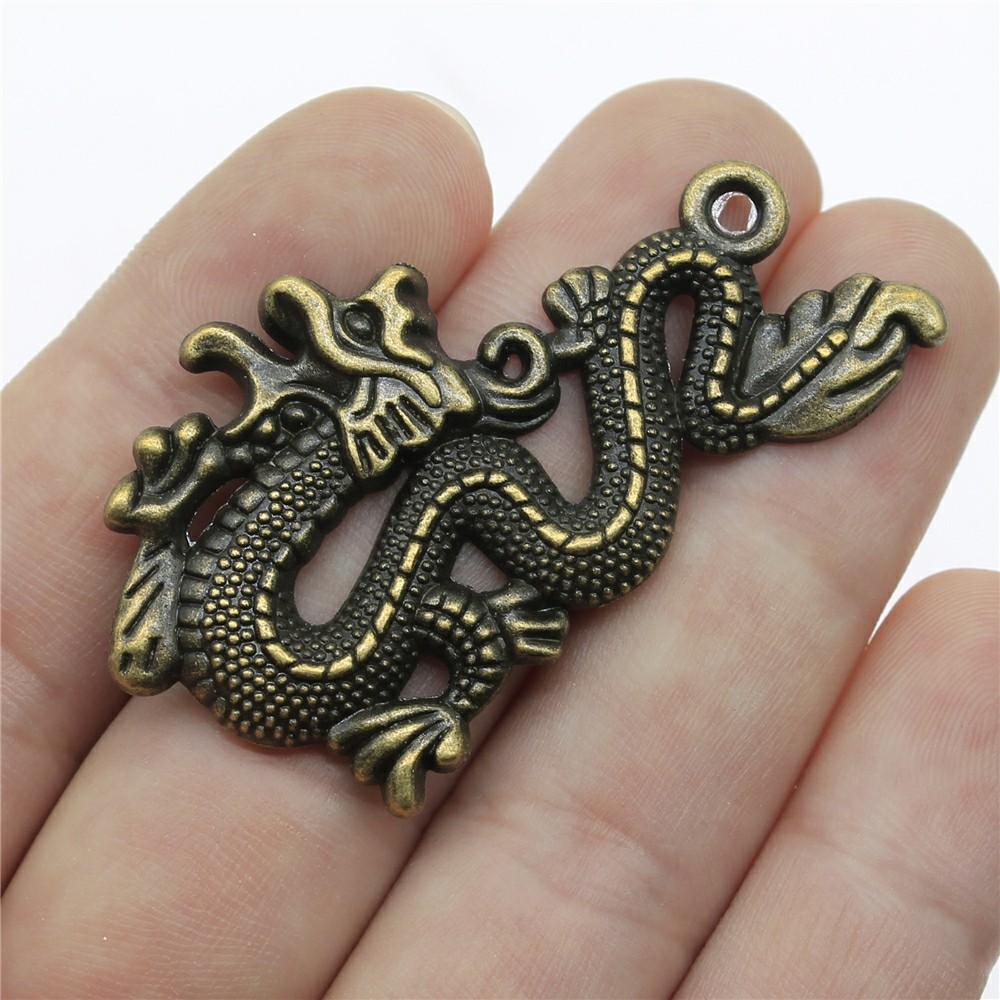 10pcs Charms Dragon Tibetan Bronze Silver Color Pendants Antique Jewelry Making DIY Handmade Craft