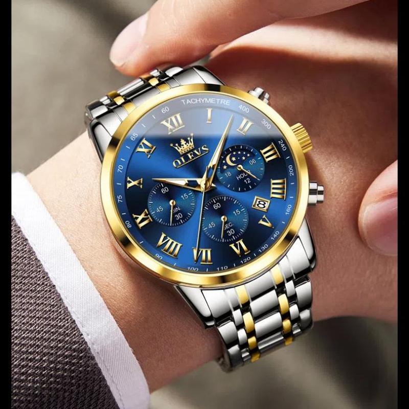 OLEVS Luxury Quartz Watch For Men Roman Scale Moon Phase Chronograph Man Watches Waterproof Luminous Calendar Wrist Watch
