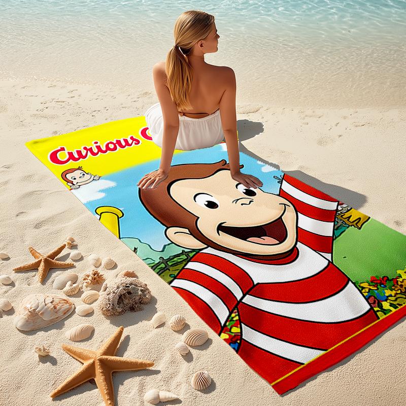1pc Curious George (6) Beach Towel, Comfortable and Thick, and Swimming/Bath/Picnic/Camping Towel, Suitable for Seaside Beaches