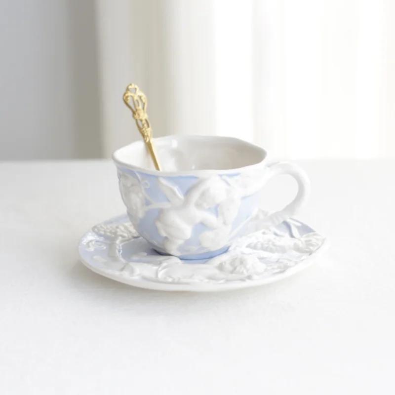 British Tea Cup Set Retro Embossed Coffee Cup Tableware Kettle Cup and Dish Home Supplies European Court Style Kitchen Ware Gift