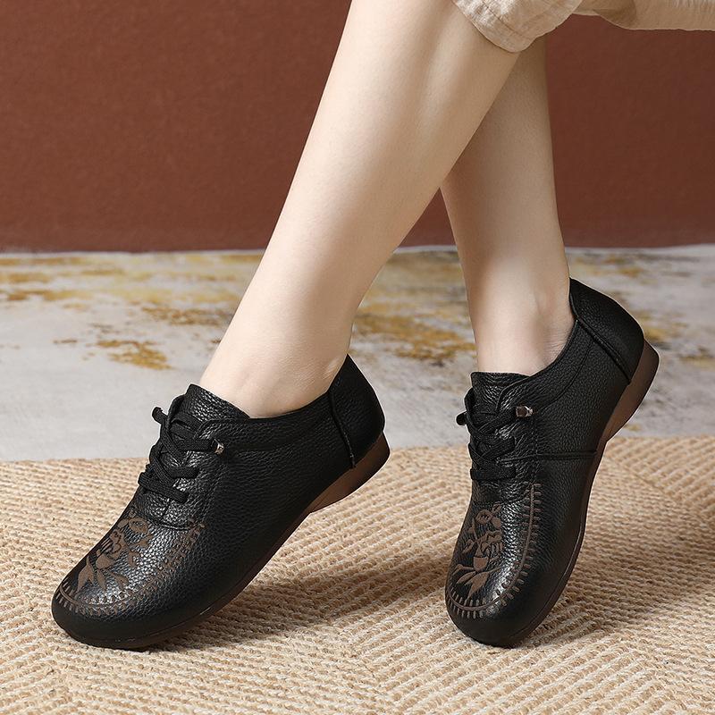 Fashion GKTINOO Fashion Women Flat Shoes Spring Autumn Round Toe Sneakers Genuine Cow Leather Soft Sole Comfort Casual Shoes Woman