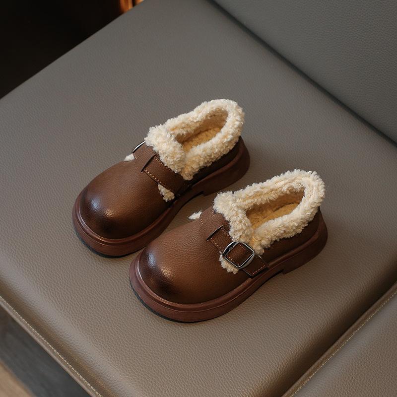 

Детская кожаная обувь, зимняя, новая, из хлопка, шерстяная обувь для мальчиков, обувь для девочек из бархата и толстого теплого материала для принцессы 26 темно-коричневого