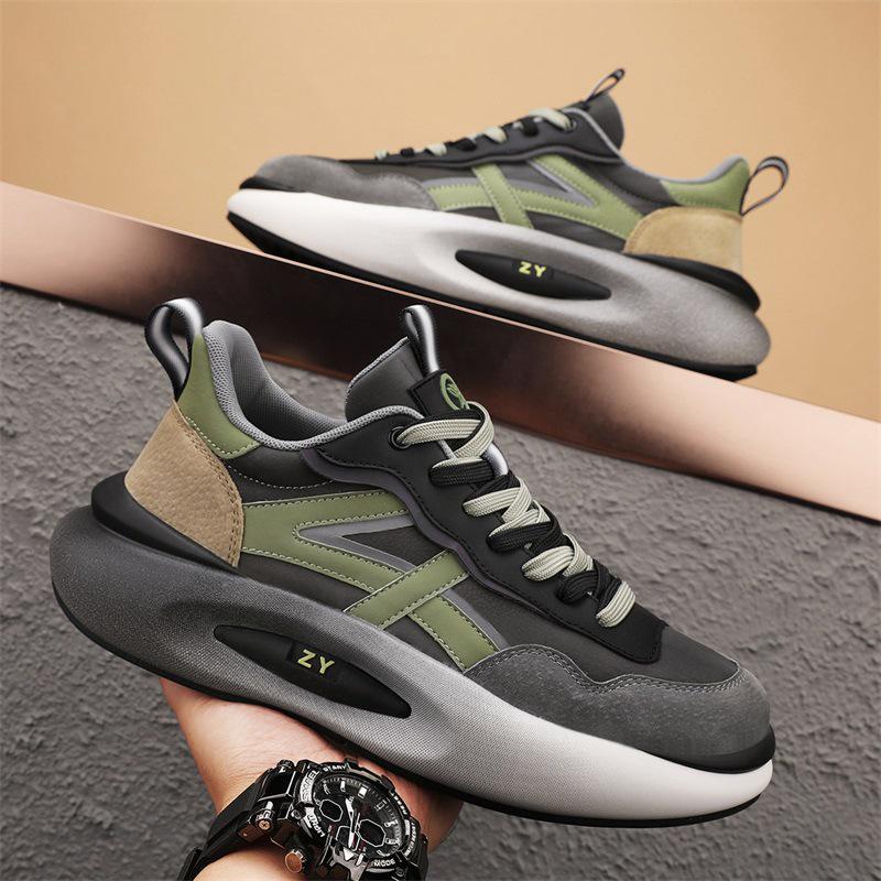 Men's Retro Genuine Leather Sneakers - Thick Sole, Breathable Mesh, All-Season Casual Fashion Shoes