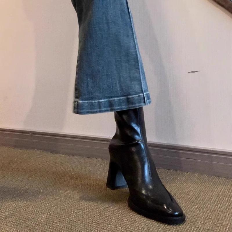 Autumn and winter new retro thin boots high heel thick heel short boots women's small square head elastic boots