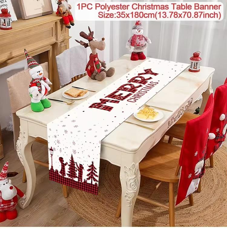 Christmas Table Runner Merry Christmas Decorations For Home 2024 Cristmas Table Flag Cover Navidad Noel Gift New Year Tablecloth