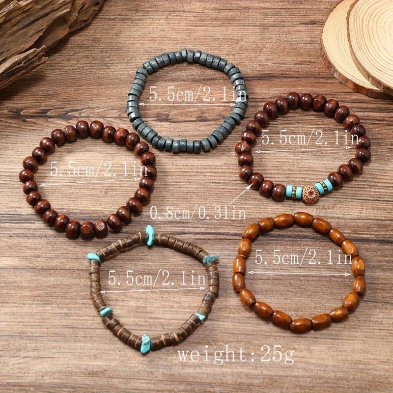 Minimalist Chic Men's Wood Bead Bracelet Set (5pcs) – No Plating/No Mosaic Spiritual Accessory, Perfect Holiday/Birthday Gift