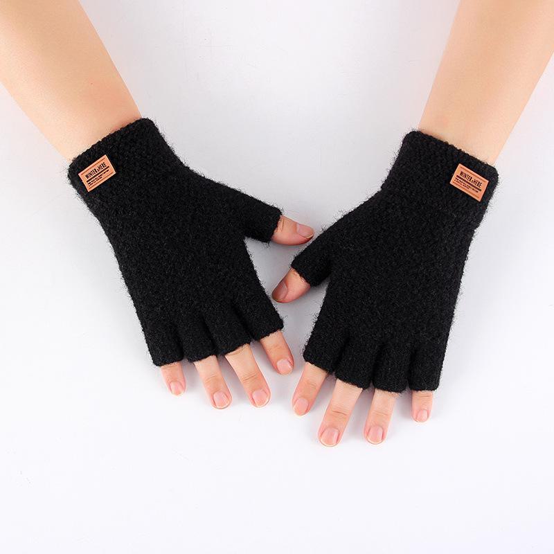Men's Half-Finger Winter Warm Knitted Gloves for Cycling and Writing