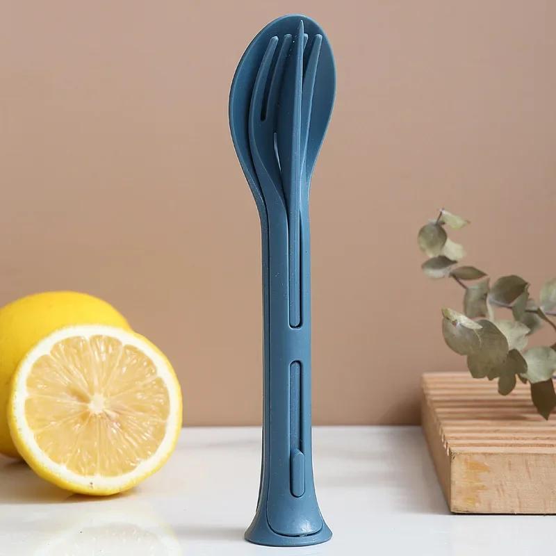 3 In 1 Travel Cutlery Portable Cutlery Box Japan Style Wheat Straw Knives Fork Spoon Student Dinnerware Sets For Outdoor Camping