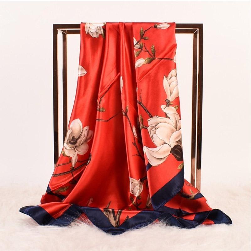 High Quality Silk Square Scarf Women Silk Shawl Neckerchief Female Print Headband Head Wraps Foulard Hijab Hair Bands Bandana