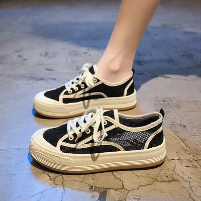 Fashion Ladies Footwear Black High On Platform Women's Canvas Shoes Hollow Summer Y2k Fashion Trends 2025 New In Cheap Original Casual