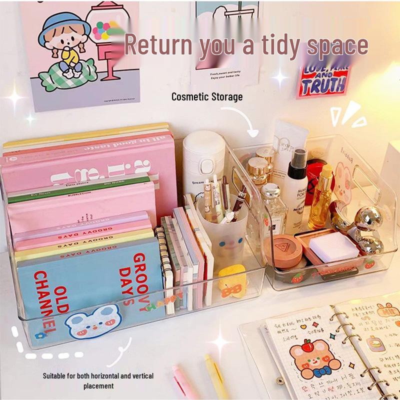 Acrylic Bookstand & Storage Box - Transparent Desktop Organizer with Large Capacity