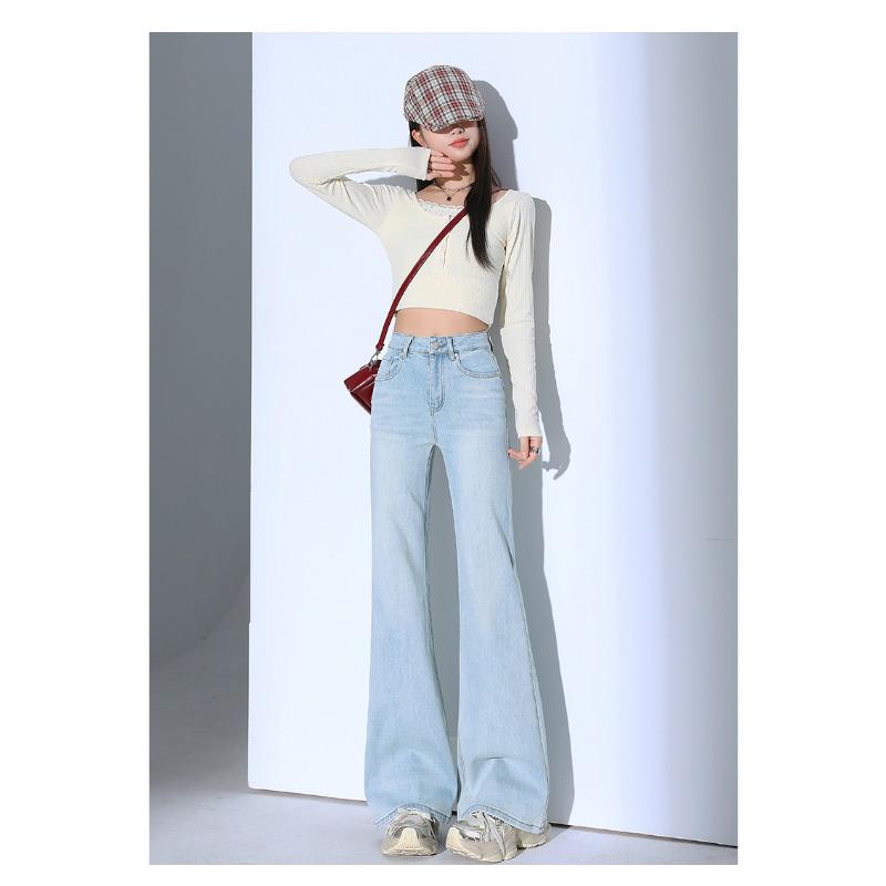 

Джинсы с высокой талией и слегка утянутые, женские, весна не прилипает к ногам, расклешенные брюки, женские эластичные и слегка утянутые брюки L