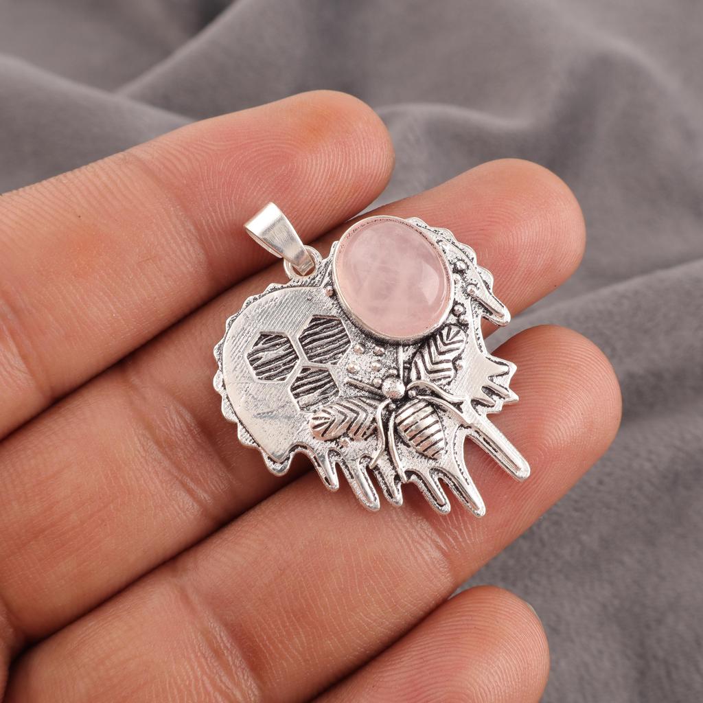 Rose Quartz Gemstone Handmade 925 Solid Sterling Silver Jewelry Designer Silver Chain Pendant Gift for Sister