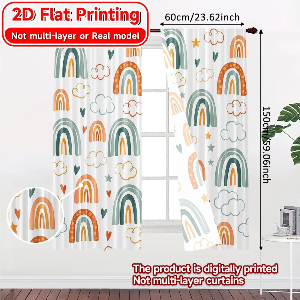 2pcs, 2D FLAT PRINTING Curtains (Without Rod) Rainbow Bliss Holiday Printed Curtains Versatile Fabric Curtains Decorations