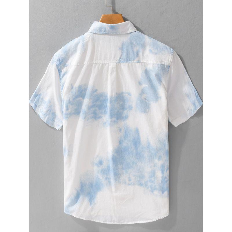 Summer Embroidery Gradient over Print Short sleeve Shirts Men's Cotton Hawaiian Advanced Casual Shirt 2025 New