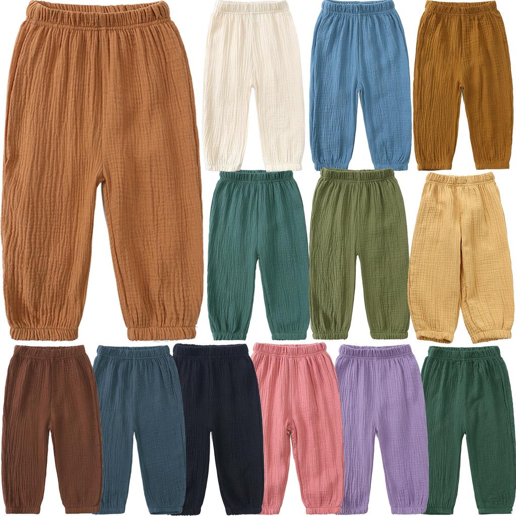 Children's Baby Girls Boys Summer Linen Trousers Bloomers Cotton Long Trousers Casual Harem Pants
