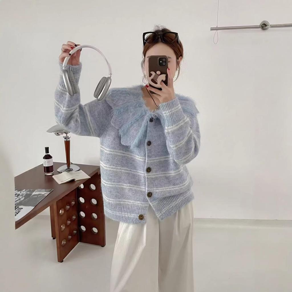 Korean Striped Knitted Cardigan Knitted Sweaterfor Women Early Spring New Item