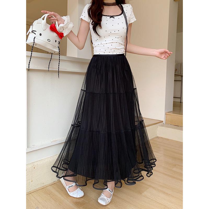 2026 Spring Plus Size Women's Korean Style Patchwork Elastic Waist Skirt
