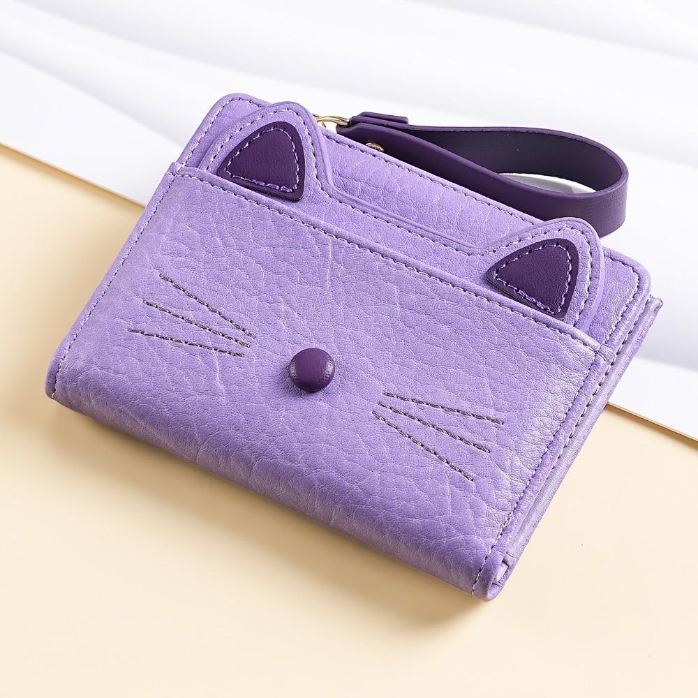 Cute Short Cat Wallet Zipper Multi Card Position Cartoon Wallet Pu Leather Card Holder Student Card Coin Purse Girls