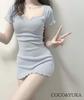 Coco Yuka Sexy Tight Short Sleeve Mini Dress with Ribbed Knit and Simple Bodycon and Neckline Size & Women's V-Neck Ruffles, Style, Off-the-Shoulder,