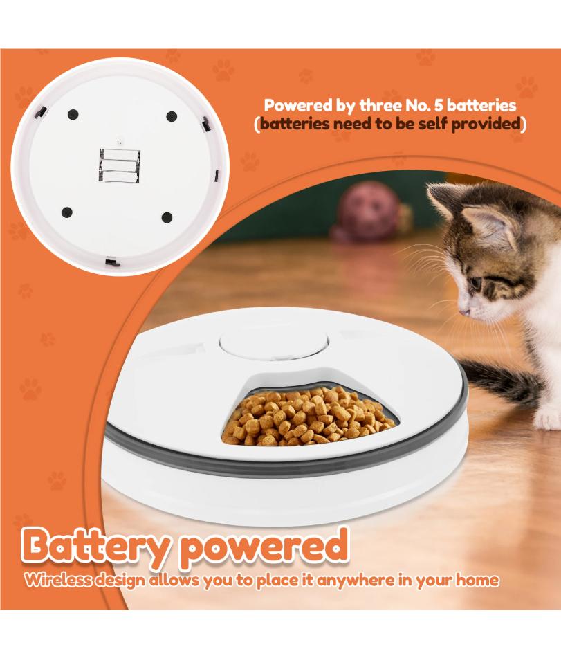 Dry Wet Food Cat Feeder with Timer 6 Meals Pet Food Auto Feeder Battery Powered Fresh Food Dispenser for Domestic Pets