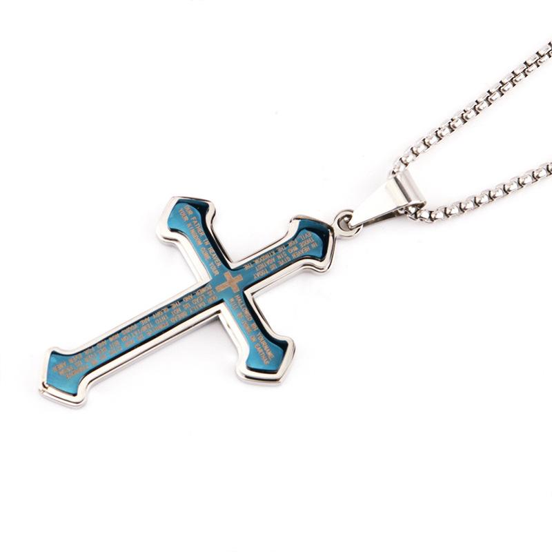 Jóias Personalidade Trendy Punk Aço Inoxidável Multi-camadas Multi-cor Cruz Texto Pingente Colar