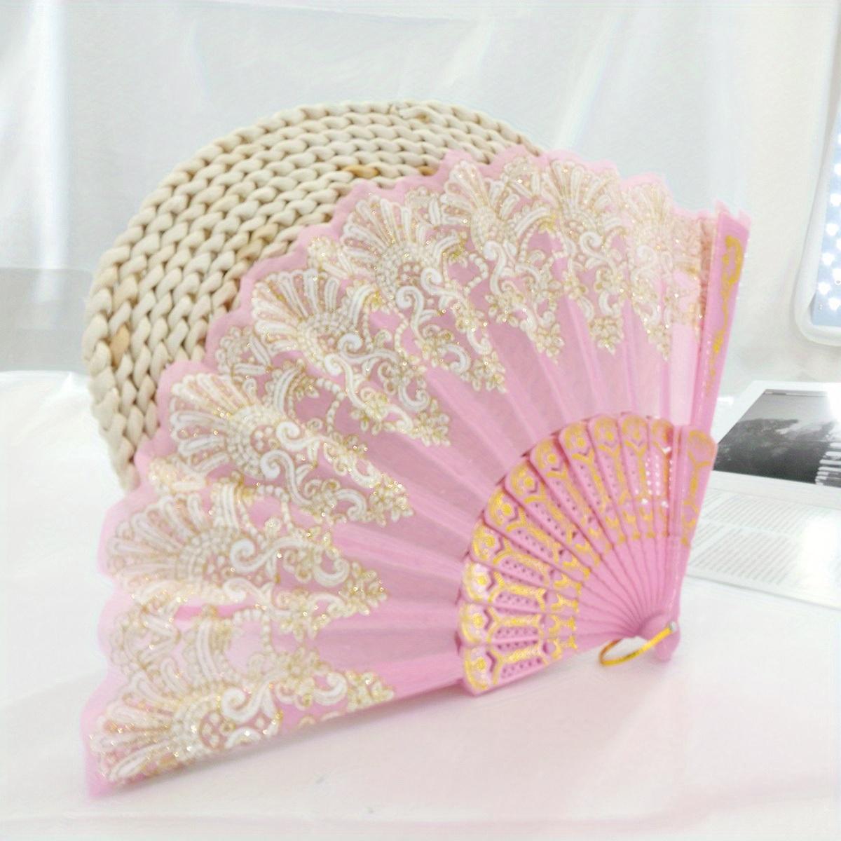 

1 шт. Кружевной вышитый цветочный складной веер для сценических выступлений, складной веер для женщин розовый