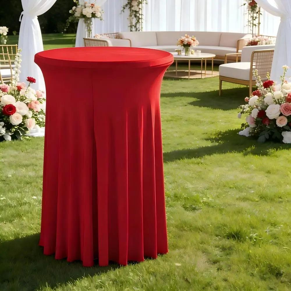 Solid Color Height Stretch Round Tablecloth Long Drape Bar Counter Cover  Auditorium