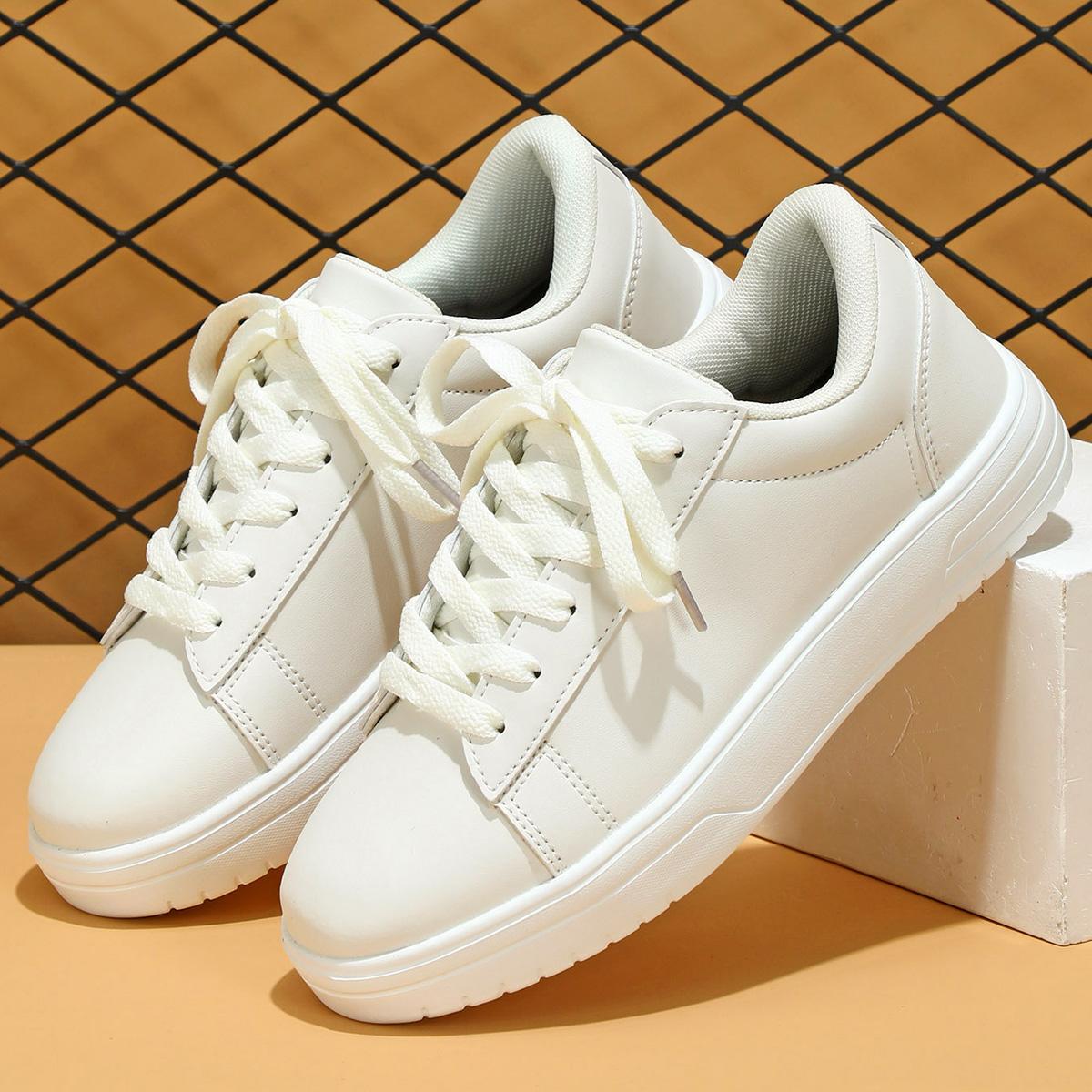 

Женские уличные кроссовки унисекс для бега, белые, студенческие, на толстой подошве, большого размера, спортивная обувь на платформе EU: 36 слоновая кость