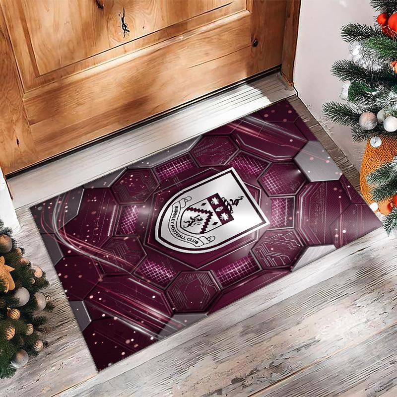 Burnley Football Print Crystal Velvet Rug, Comfortable Water Absorbent Non Slip Indoor Floor Carpet