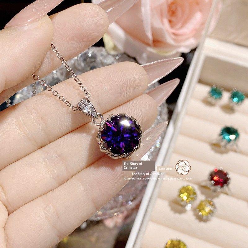 Vintage Fireworks Cut High Carbon Diamond European and American Fashion Luxury Fancy Lotus Ring Necklace and Earring Suit Female