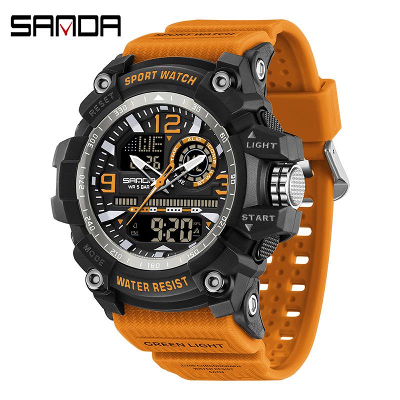 SANDA Youth Waterproof Sports Watch - Cool Trendy Multi-functional Dual Display in Black Technology Design