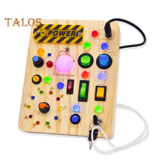 LED Light Switch Busy Board Toddler Light-up Switch Control Wooden Board Fine Motor Skills Kids Educational Learning Activity Game Board Toy