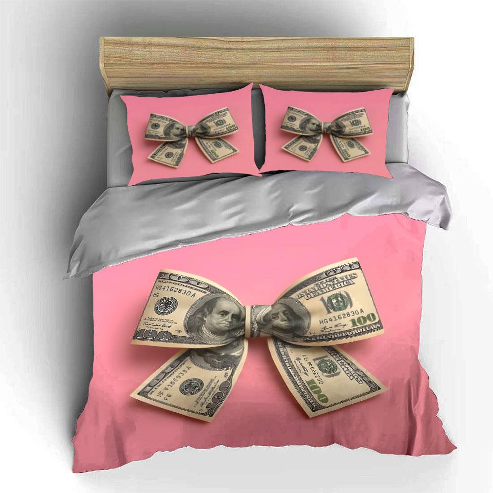 Dollar-Schleife auf rosa Hintergrund Druck Weich Bequem Bettbezug Bettwäsche-Set Enthalten 1*Bettbezug 2*Kissenbezüge Luxusgeschenk