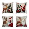 Printed Elk Rabbit Santa Snowman Holiday Decorative Linen Cushion Cover Christmas Pillowcase For Living Room Bedroom