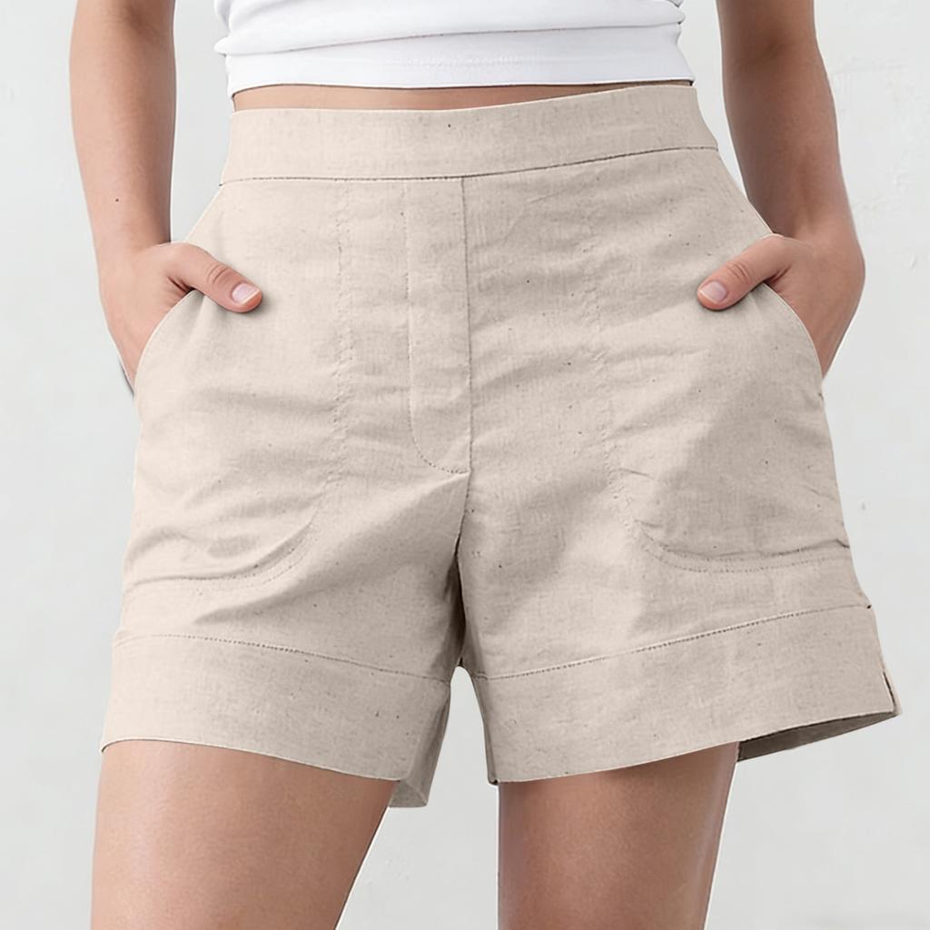 Women's Cotton And Linen Shorts, With Pockets, Soft Button Closure, Zipper, Slim Fit.
