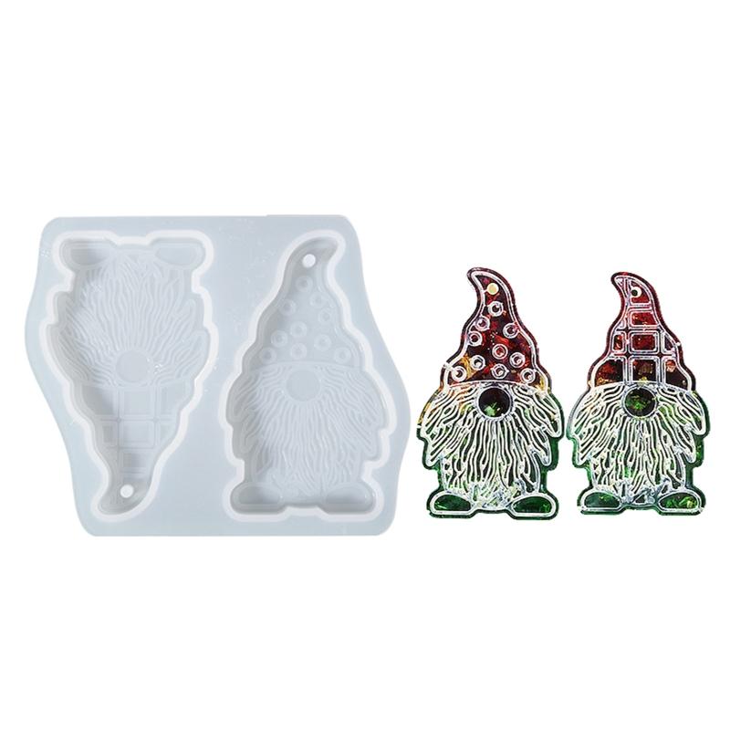 Christmas Santa Silicone Mould Keychain Xmas Tree Hanging Pendant Mold with Hole Luggage Tag Charm Jewelry Making Craft