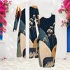 Women Plus Size Two Piece Set Long Sleeve Open Front Cardigan Sleeveless Round Neck Bodycon Printed Dress Blue White Beige