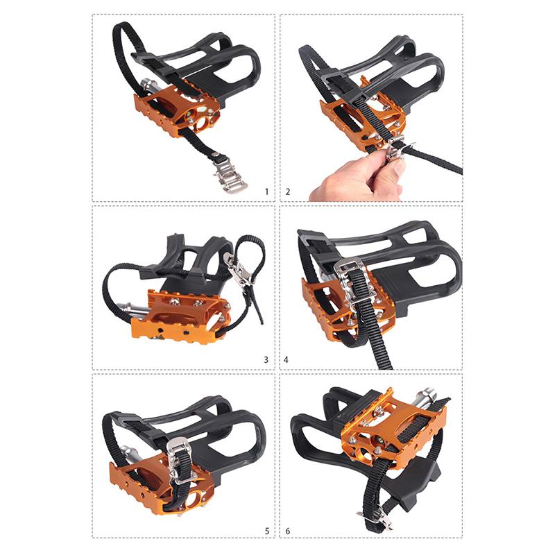 1 Pair Bicycle Pedal Cycling Bike Toe Clip Pedals With Strap Belts