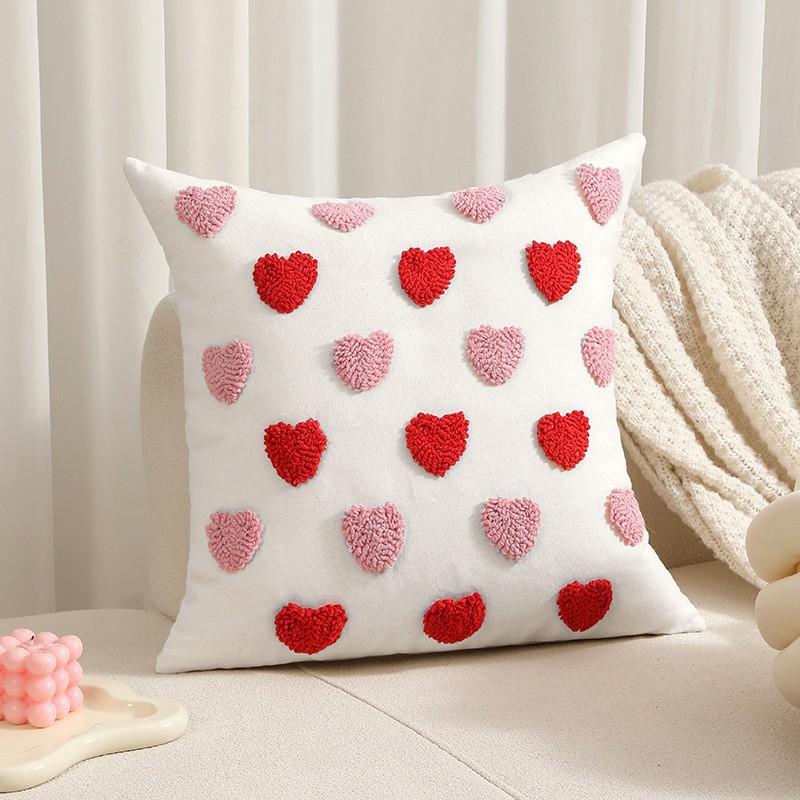 Love Cute Valentine's Day Polyester Cotton Tufted Loop Velvet Three-dimensional Pattern Pillow Back Cushion Single and Double Color Pillow Cases