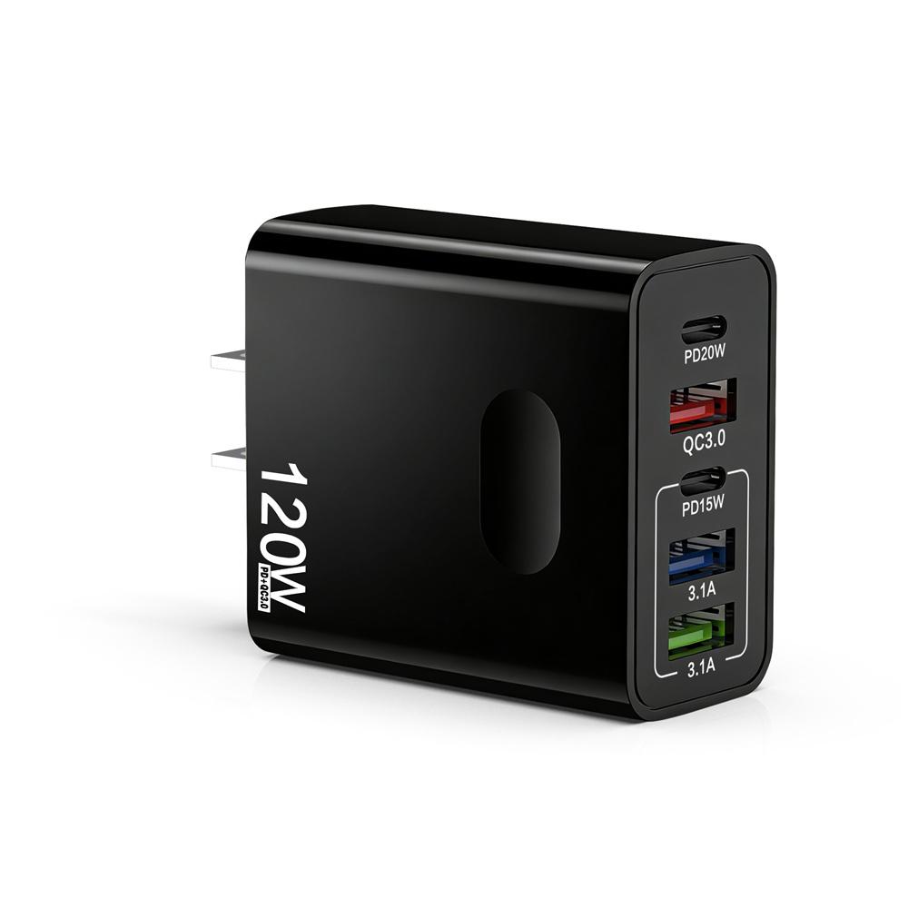 120W 5 in 1 USB C Charger Fast Charging Phone Charger Power Adapter for IPhone Samsung Xiaomi EU/US/UK Plug Quick Charge Charger