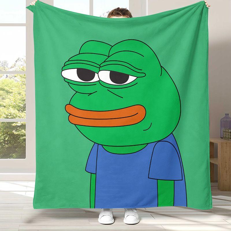 Funny Pepe The Frog Face Cartoon Flannel Blanket,Ultra Soft Warm Plush Throw for Home Bedroom Bed Sofa Cover Office Picnic Gift